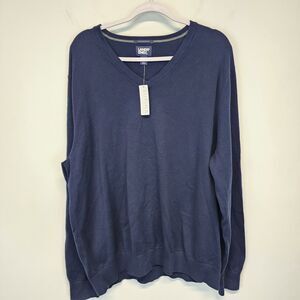 Lands End Supima Cotton V-neck Sweater Mens XL Dark Blue Long Sleeve Dad Preppy